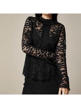 J Crew Lace Mock-neck Long Sleeve Top Women's 00 Black